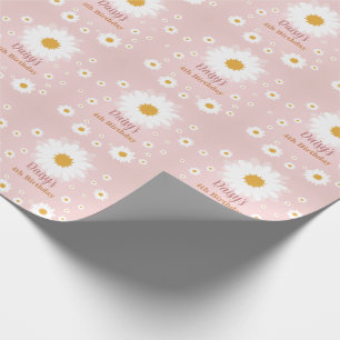 Papel De Presente Aniversário Rosa Daisy Qualquer Idade