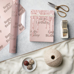 Papel De Presente Aniversário rosa dourado pinga rosa