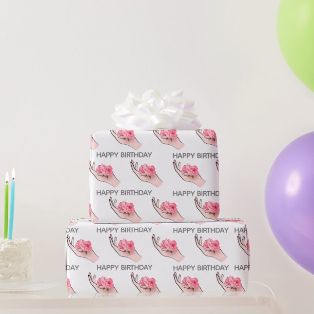 Papel De Presente Aniversário Rosa Em Mão (Presentes para festas)