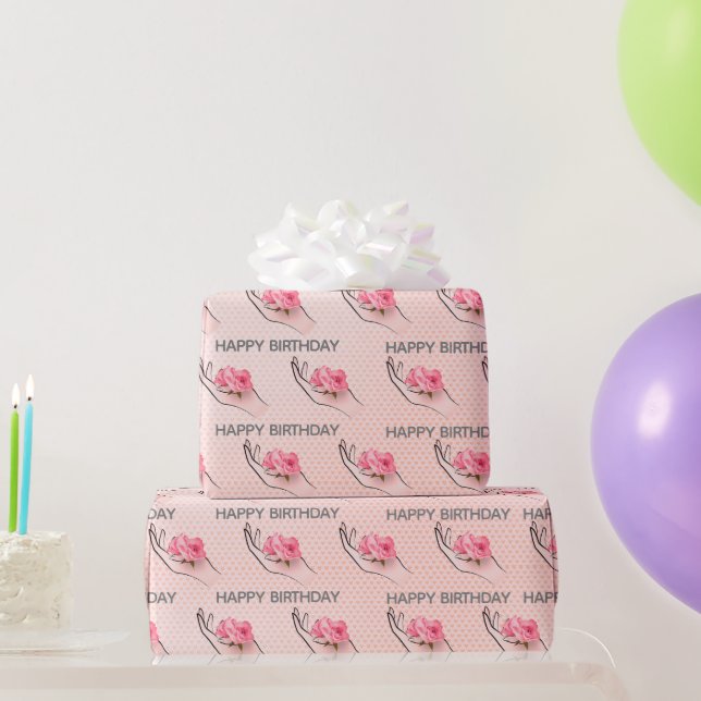 Papel De Presente Aniversário Rosa Em Mão No Coração (Presentes para festas)
