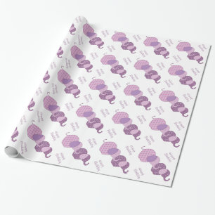 Papel De Presente Aniversário roxo do elefante