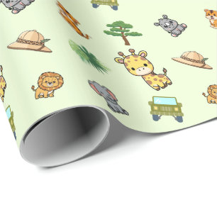 Papel De Presente Aniversário Safari Verde Claro
