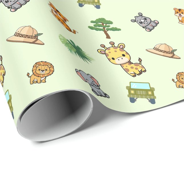 Papel De Presente Aniversário Safari Verde Claro (Ponta do rolo)