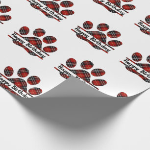 Papel De Presente Aniversário, Tartan Xadrez Paw Imprime A Branco