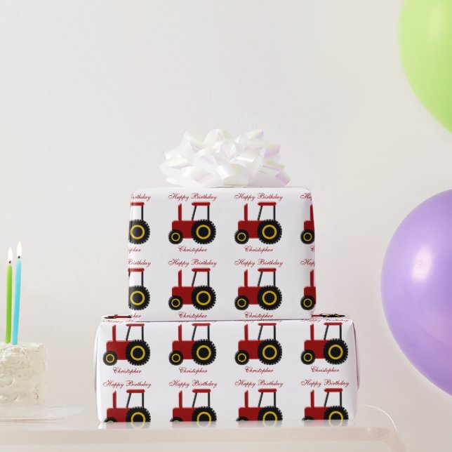 Papel De Presente Aniversário Trator Vermelho (Presentes para festas)