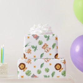 Papel De Presente Aniversário Tropical de Animais Selvagens Selvagen