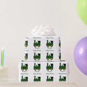 Papel De Presente Aniversário verde do trem