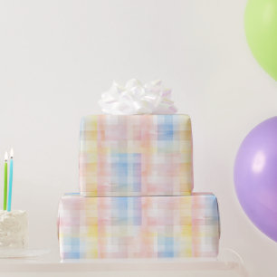 Papel De Presente Aniversário Xadrez Azul Rosa Roxo Pastel