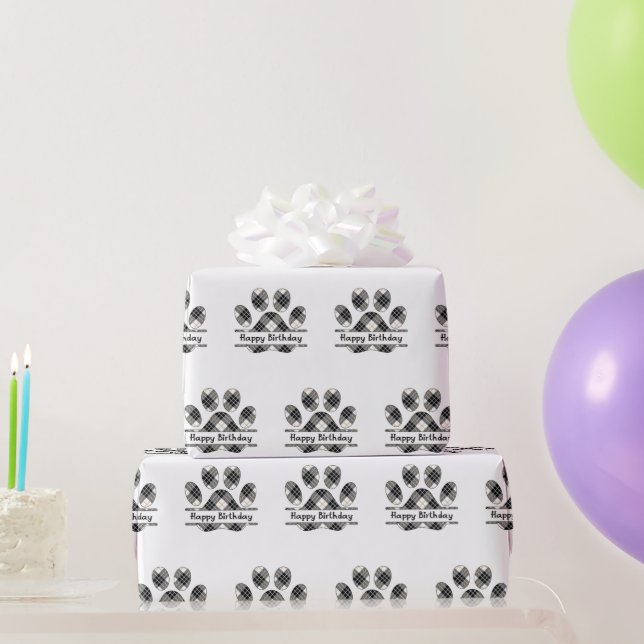 Papel De Presente Aniversário - Xadrez Paw Imprime Em Branco (Presentes para festas)