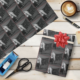 Papel De Presente Anjo Caído Tribal Preto com Olhos Vermelhos Gótico