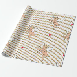 Papel De Presente Anjo cupido do dia dos namorados em branco e doura