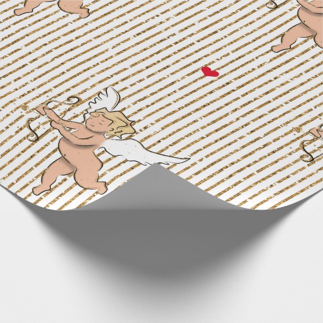Papel De Presente Anjo cupido namorados em branco e ouro (Ponta)