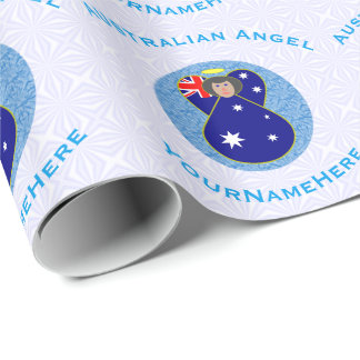Papel De Presente Anjo da Bandeira Australiana em Círculo Azul sobre