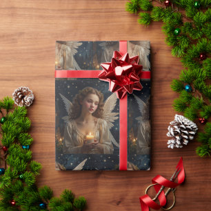 Papel De Presente Anjo de Natal Elegante Vintage
