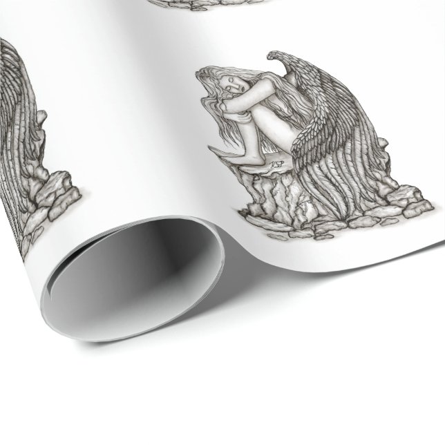 Papel De Presente Anjo dormindo na pedra (Ponta do rolo)