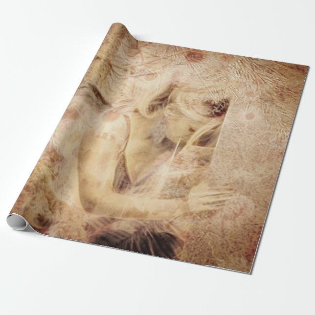 Papel De Presente Anjo Elegante Marrom Escuro Sepia Floral Antiquado (Desenrolado)