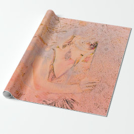 Papel De Presente Anjo Elegante Rosa Dourado Peach Floral Antiquado