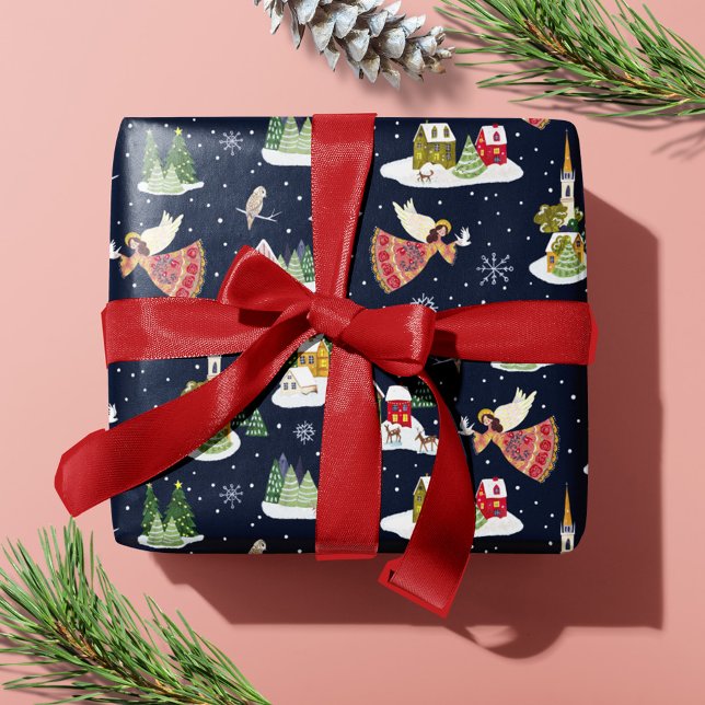 Papel De Presente Anjo fofo paz na terra Natal (Cute angel peace on earth Christmas Wrapping Paper)