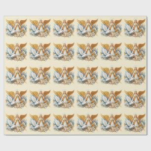 Papel De Presente Anjo Guardião do ouro com pássaro branco