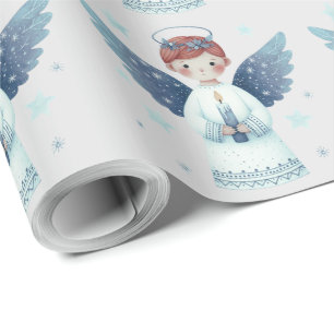 Papel De Presente Anjo Nórdico Elegante segurando uma vela