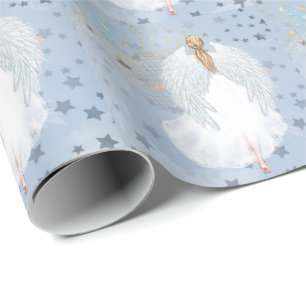 Papel De Presente Anjo Pintado e Estrelas Molhando Papel