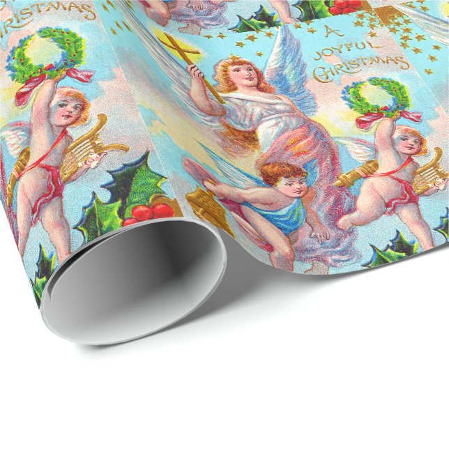 Papel De Presente Anjo Querubim Cruz Cristã Sino Grinalda Azevinho (Ponta do rolo)