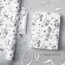 Anjos Cupido Vintage Floral Preto Branco Toile
