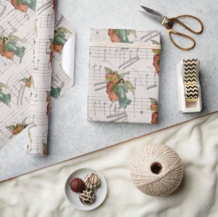 Papel De Presente Anjos de Natal - Antiguidade Vintage Música Vitor