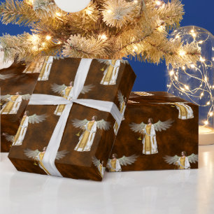 Papel De Presente Anjos de Natal do ouro
