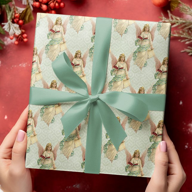 Papel De Presente Anjos de Natal Vitorianos Clássicos Elegantes (Criador carregado)