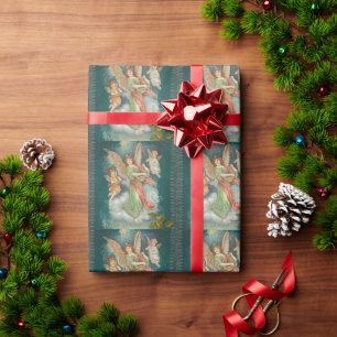Papel De Presente Anjos Vintage Retro Natal 