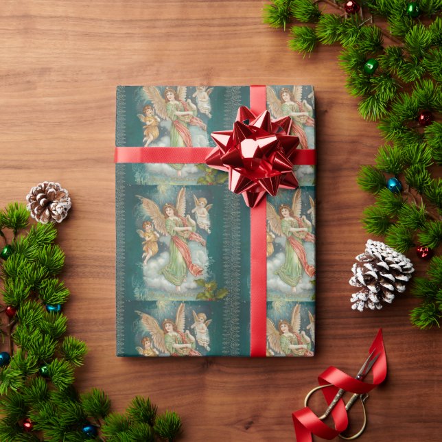Papel De Presente Anjos Vintage Retro Natal  (Presente de Natal)