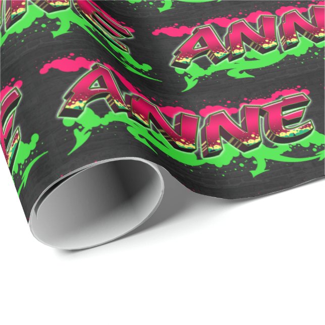 Papel De Presente Anne Vorname Name Graffiti red green (Ponta do rolo)