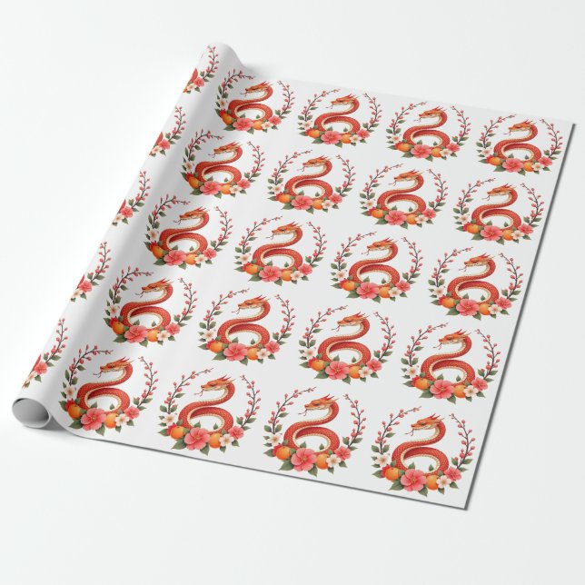 Papel De Presente Ano da cobra chinês fofo rindo (Desenrolado)