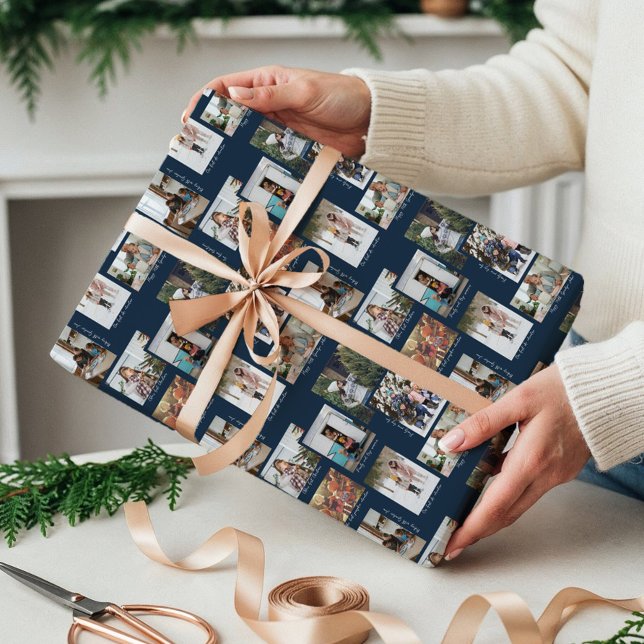 Papel De Presente Ano em Momentos 8 Colagem de Fotos e Legendas da F (Year in Moments 8 Family Photo Collage & Captions Wrapping Paper)