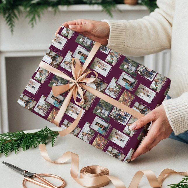 Papel De Presente Ano em Momentos 8 Colagem de Fotos e Legendas da F (Year in Moments 8 Family Photo Collage & Captions Wrapping Paper)