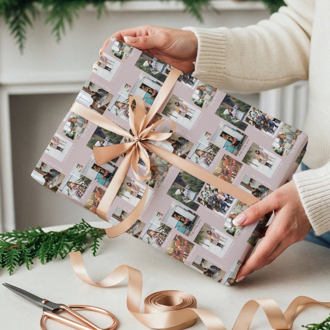 Papel De Presente Ano em Momentos 8 Colagem de Fotos e Legendas da F (Year in Moments 8 Family Photo Collage & Captions Wrapping Paper)