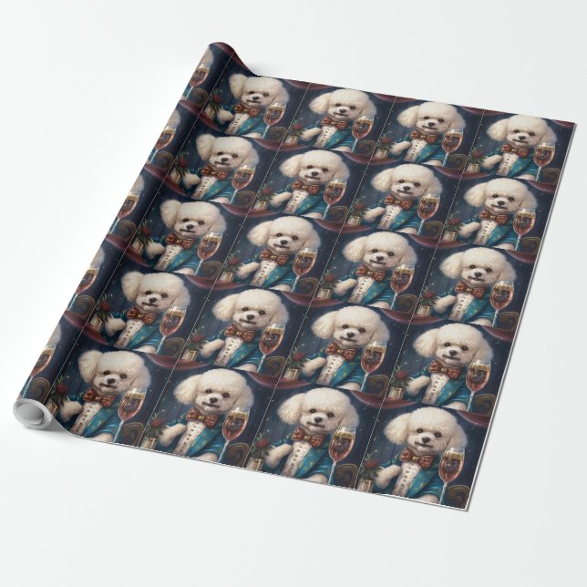 Papel De Presente Ano Novo Bichon Frise (Desenrolado)