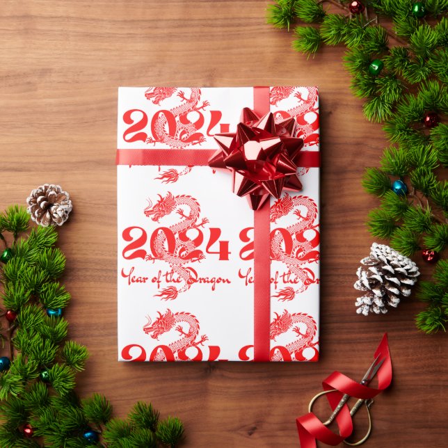Papel De Presente Ano Novo Chinês do Dragão de 2024 (Presente de Natal)