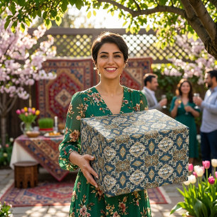 Papel De Presente Ano Novo Persa Nowruz Festa Presentes Azulejos