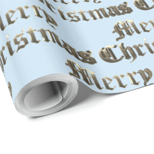 Papel De Presente Antiga letra inglesa Dourada e "Baby Blue Christma