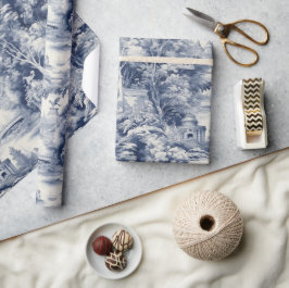 Papel De Presente Antigo Castelo Modern Blue Toile de Jouy