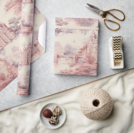 Papel De Presente Antigo Castelo Modern Red Toile de Jouy