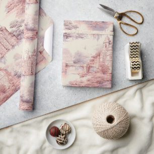 Papel De Presente Antigo Castelo Modern Red Toile de Jouy