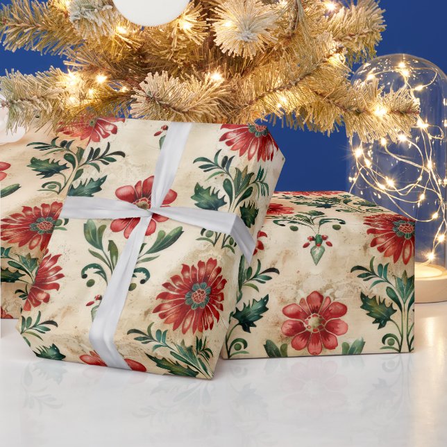 Papel De Presente Antigo Damasco de Natal Antigo (Feriados)