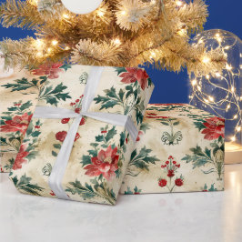 Papel De Presente Antigo Damasco de Natal Antigo