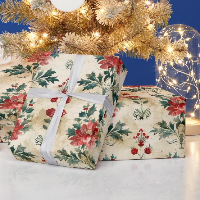 Papel De Presente Antigo Damasco de Natal Antigo (Feriados)