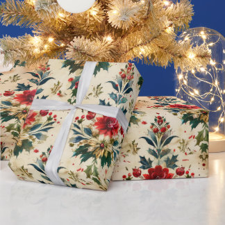 Papel De Presente Antigo Damasco de Natal Antigo