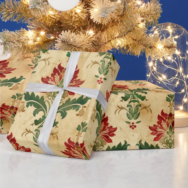 Papel De Presente Antigo Damasco de Natal Antigo (Feriados)