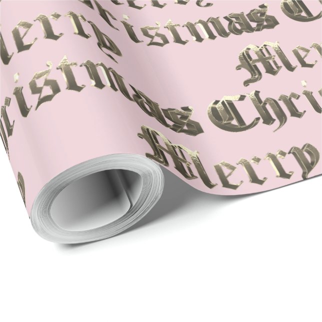 Papel De Presente Antigo idioma Dourado e Natal Rosa Bebê (Ponta do rolo)